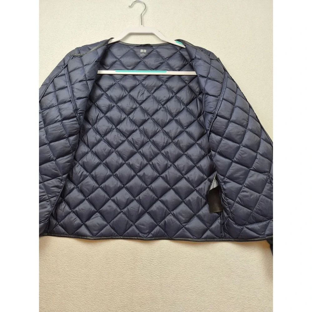 Uniqlo Ultra Light Down Jacket Navy Blue Diamond Quilted Women Small Zip Up